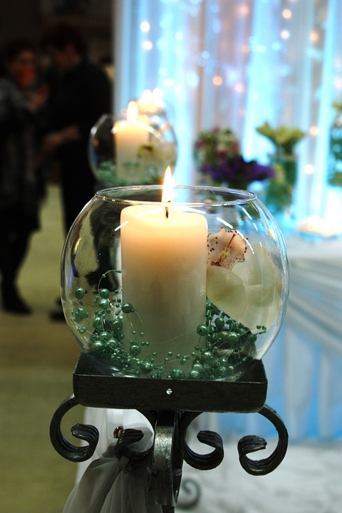 beads and candle hearth decoration