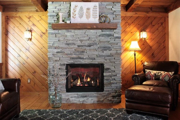 fireplace with stone veneers installed