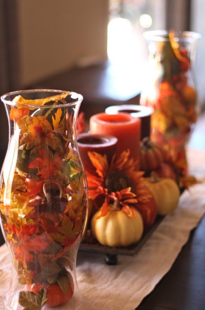 hurricane with leaves mantel decoration