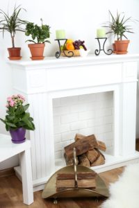 fireplace mantel with plants